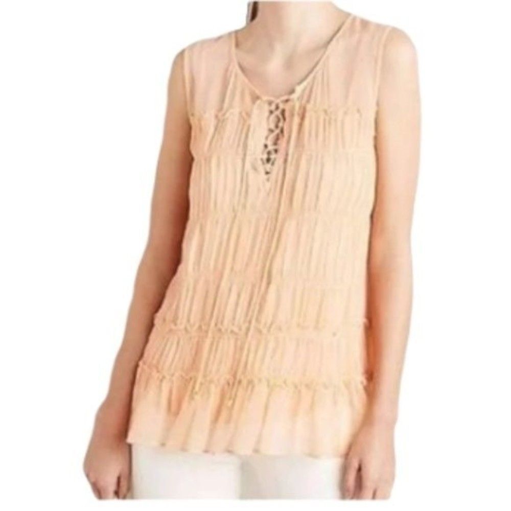 Anthropologie Florea Calla Lace Up 2 Pc Tiered Sleeveless Tunic Top Orange Sz